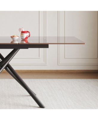 Modern Expandable Dining Table with Retractable Leaf, Glass Top (7-59 chars)