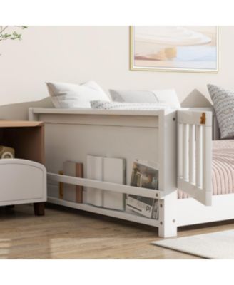 Twin Size Floor Bed with Built-in Book Rack and Door