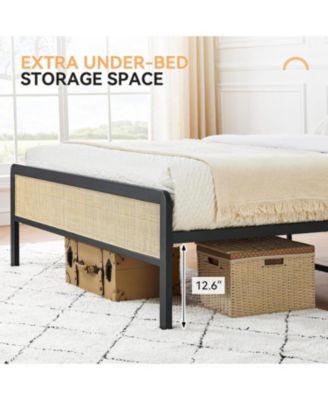 Rattan Queen Bed Frame, Boho Bed Frame with Headboard & Footboard, Bed Frame with Strong Metal Slat, Noise Free, No Box Spring Needed.