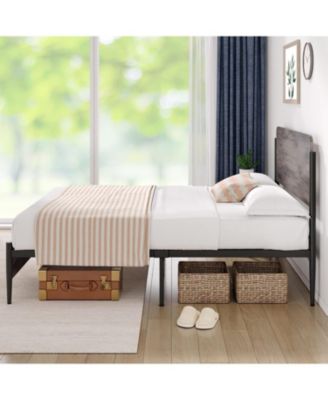 Bed Frame with Wooden Headboard and Footboard Metal Full Size Bed Frame No Box Spring Needed Easy to Assemble Noise Free Walnut - Queen