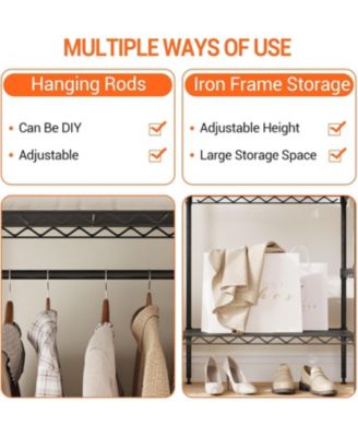 Metal Clothing Rack with 8 Adjustable Shelves and 4 Hanging Rods, Freestanding Garment Rack Organizer