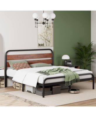  Platform Bed Frame with Wood Headboard, Heavy Duty Metal Slat Support, Noise Free Design Mattress Foundation