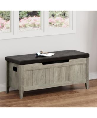 Storage Bench with Cushion, 39.4" Wooden Chest Storage Box with 2 Safety Hinges, Entryway Shoe Benches with Flip-Top