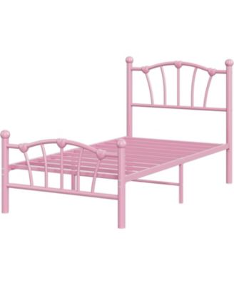 Metal Bed Frame, Bed Frames for Girls, Platform Bed with Heart-Shaped Design Headboard&Footboard, Heavy-Duty - Twin
