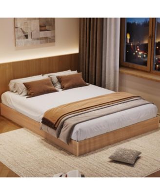 Wood Bed Frame, Wooden Platform Bed with Fluted Design