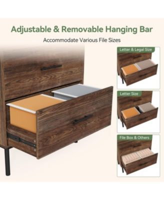 31.5" Solid Wood Vertical File Cabinet with 2 Drawers, Farmhouse Tall Filing Cabinet for Home Office, Adjustable Removable Hanging Bars