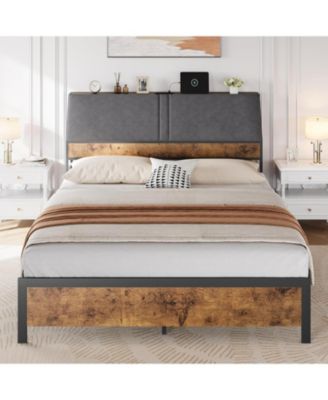 Bed Frame with Charging Station and Storage