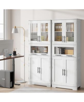 67" Tall Bathroom Storage Cabinet with Glass Doors, Adjustable Shelf & Drawer for Small Spaces, White