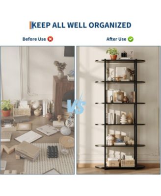 6-Tier Wooden Bookshelf, 71" Industrial Tall Bookcase with Metal Frame for Living Room & Office, Black