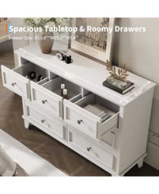 7-Drawer Dresser for Bedroom, 47" Wide Wooden Chest with Deep Drawers, Dresser TV Stand, White