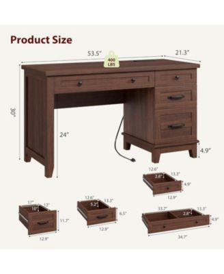 53.5" Farmhouse Executive Desk with File Drawers, Charging Station & Storage for Home Office, Brown