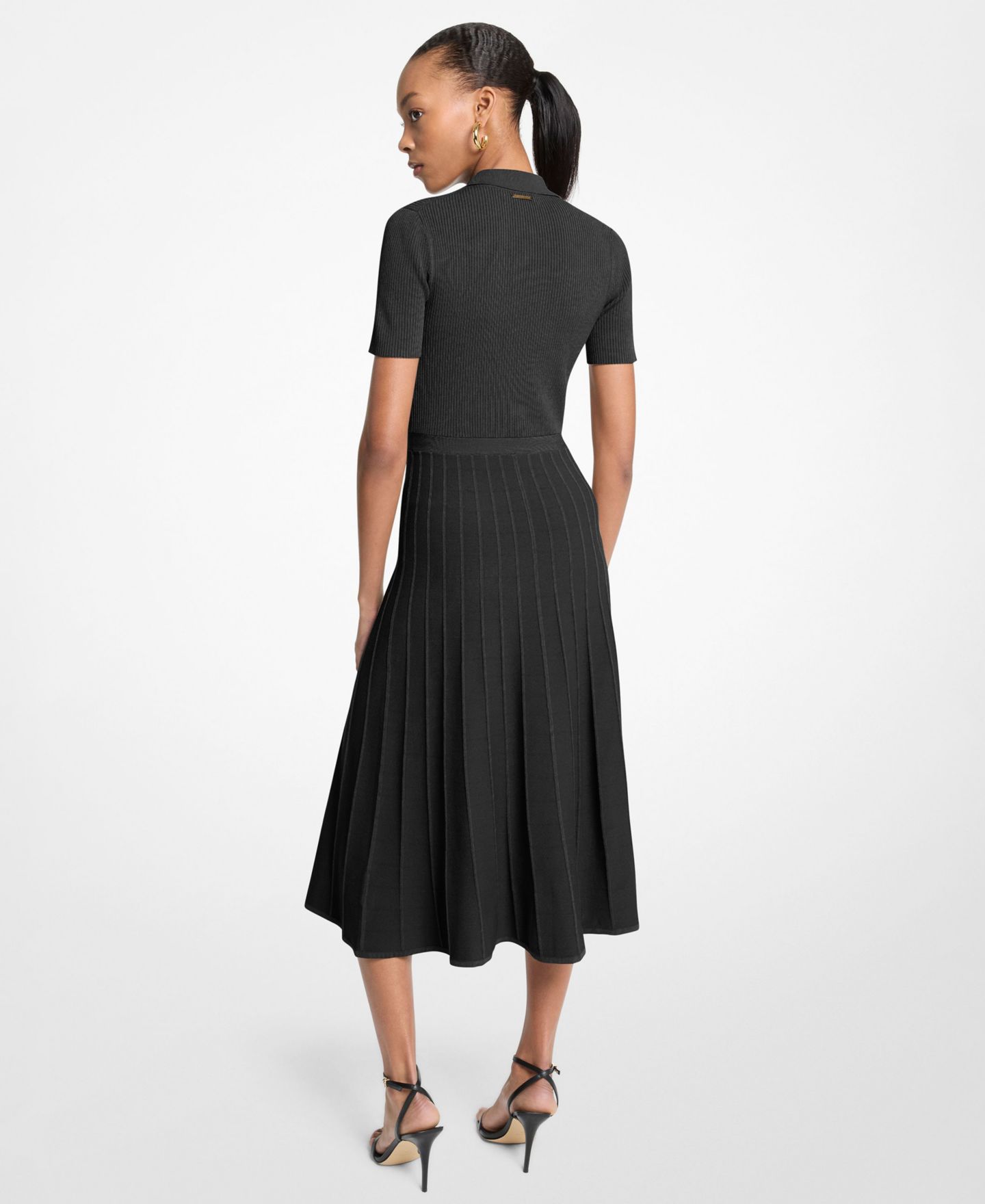 Женское платье Michael Kors Polo Collar Short-Sleeve Midi, цвет: Чёрный — фото 3