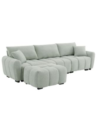 110" Modular Sectional Sofa, L-Shape, Extra-Large Seat, Movable Ottoman, Boucle Fabric