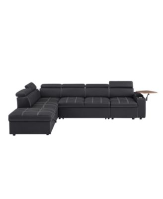 Black Fabric Sectional Sofa with Storage Ottoman