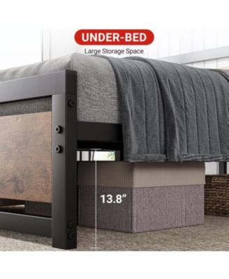 14 Inch Heavy Duty Industrial Metal Platform Bed Frame with Wooden Headboard - Full