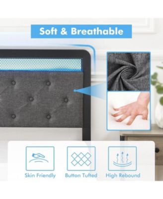 Queen Upholstered Bed Frame with LED Lights & 2 Storage Drawers &acirc;€“ Metal Platform, Tufted Headboard, Grey