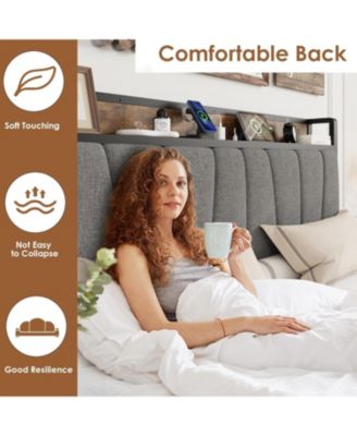 Full Platform Bed Frame with Storage Drawers and Charging Station, Upholstered Bed with Headboard Shelf, Large Underbed Storage