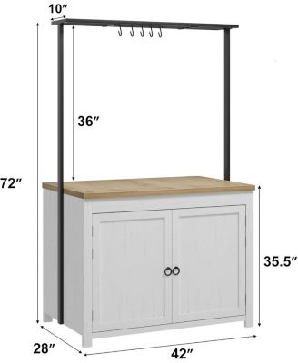 42" Kitchen Island with Storage, Heavy Duty Mobile Cart with Solid Wood Top, Shelves & Hooks