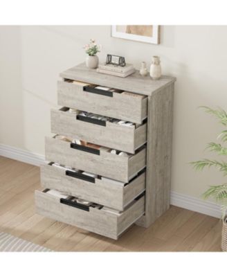 5-Drawer Dresser for Bedroom, Wooden Chest of Drawers with Embedded Handles for Hallway & Entryway