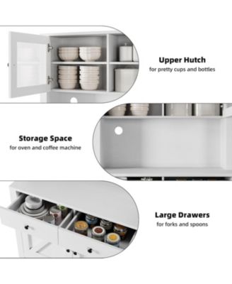Kitchen Pantry Cabinet with Microwave Stand, Freestanding Hutch Storage Cupboard