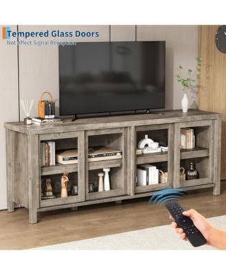 TV Stand for 65 Inch TV, Mid-Century Modern Entertainment Center with Sliding Glass Doors