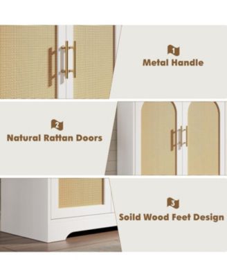 Sideboard Buffet Cabinet with 2 Rattan Doors & Shelves, Modern Credenza Coffee Bar Cabinet