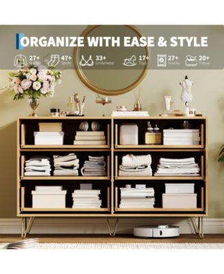 Fluted 6-Drawer Dresser for Bedroom, 47" Wide Modern Wooden Chest of Drawers