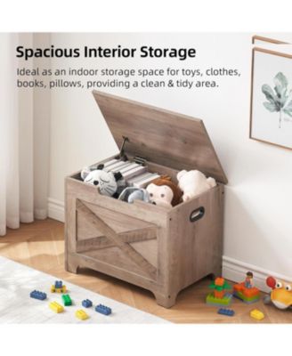 23.6" Wooden Storage Chest Entryway Bench, Toy Organizer Trunk with Safety Hinges for Bedroom and Living Room, Grey
