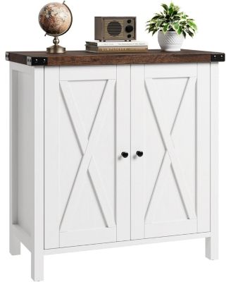Farmhouse Sideboard Buffet Cabinet with 2 Doors and Adjustable Shelves, Small Accent Storage Cabinet