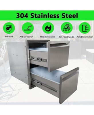 13" Outdoor Kitchen Drawers, Stainless Steel 2-Layer Flush Mount BBQ Drawers for Grill Station