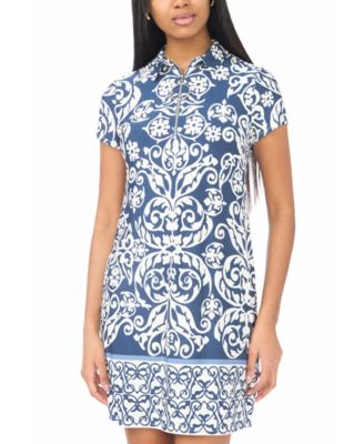 Women's Cap-Sleeve O-Zip Swing Dress