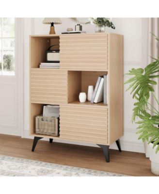 Modern 3-Tier Accent Cabinet with Doors, Wooden Buffet Sideboard with Metal Legs for Living Room or Dining Room