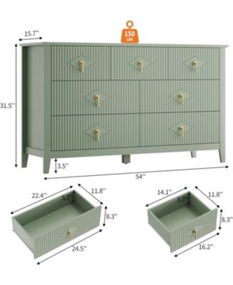 54" Wide Fluted Dresser, 7 Drawer Modern Wood Storage Chest for Bedroom, Living Room or Entryway