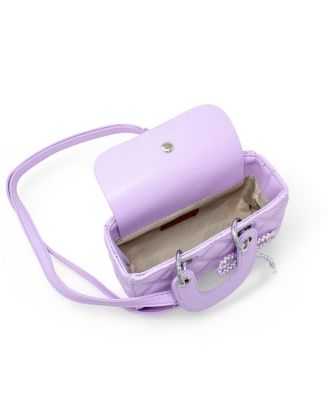 Girls Quilted Rectangle Bow Charm Handbag, Purple