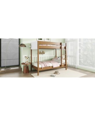 Upholstered Twin-over-Twin Bunk Bed with Ladder and Safety Rails