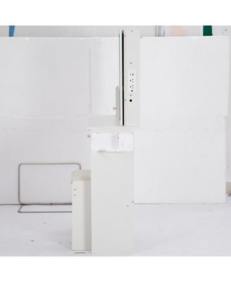 2-Piece Wood Vanity Table Set with Drawer, Cushioned Stool, LED Mirror, Power Outlets, Hairdryer Holder