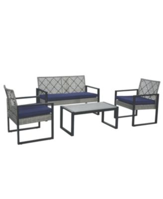  4-Piece Gray Acacia Wood Patio Furniture Set with Cushions