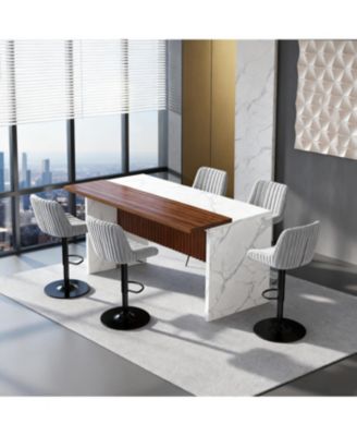  63" Modern White Kitchen Island with Marble-Look Surface & LED Lights (Island Only