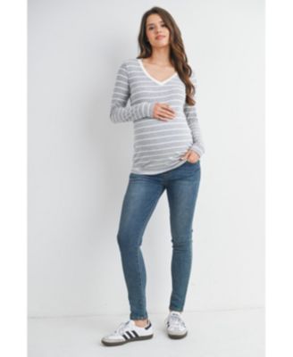 Maternity Striped V Neck Long Sleeve Top
