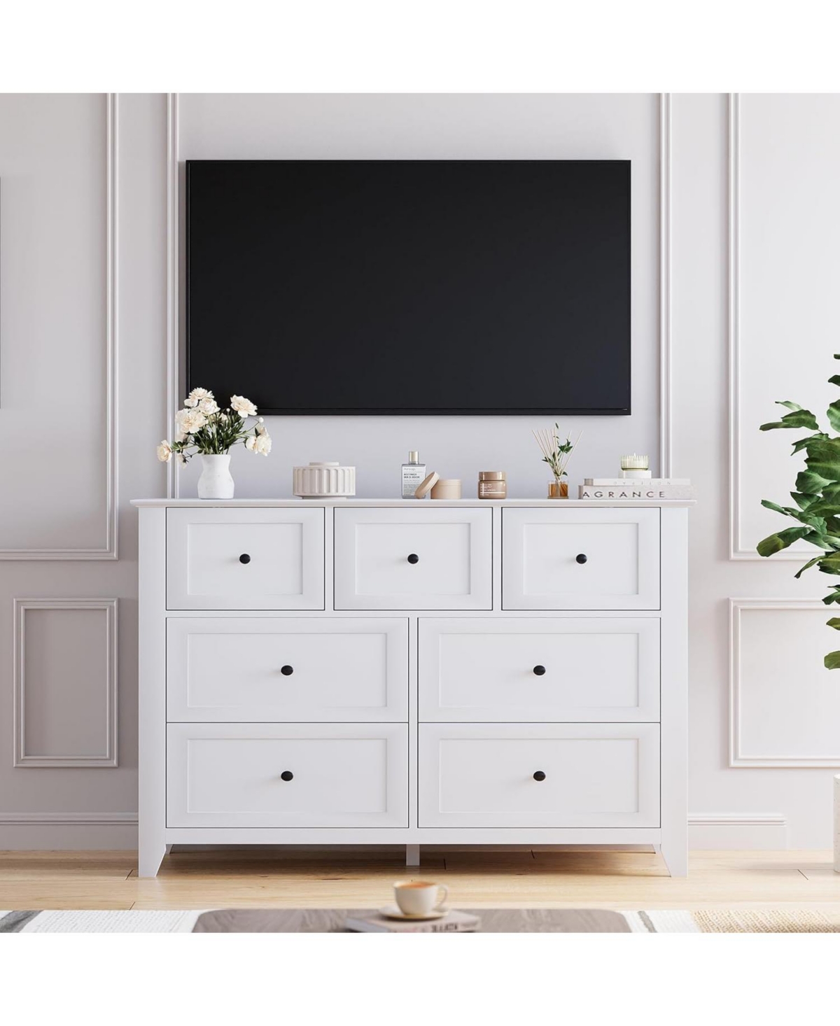 gaomon 7 Drawer Dresser, Modern Wood Chest with Gold Handles and Large Storage for Bedroom or Hallway