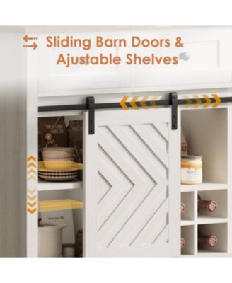 47.2" Farmhouse Buffet Cabinet with Sliding Barn Door, 3 Drawers, Wine Rack & Adjustable Shelf