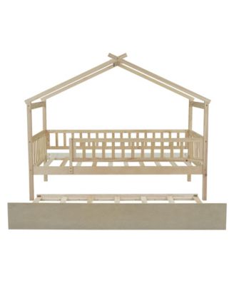 Twin Size Wooden House Bed With Twin Size Trundle
