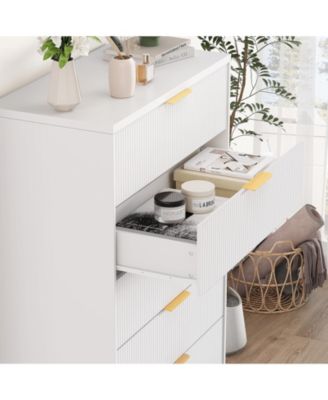 5-Drawer Dresser for Bedroom, Fluted Wooden Chest of Drawers with Handles