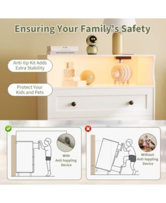 3-Drawer Wooden Dresser with LED Lights & Charging Station, Storage Chest for Living Room & Closet