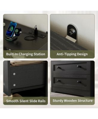 3-Drawer Wooden Dresser with LED Lights & Charging Station, Storage Chest for Living Room & Closet