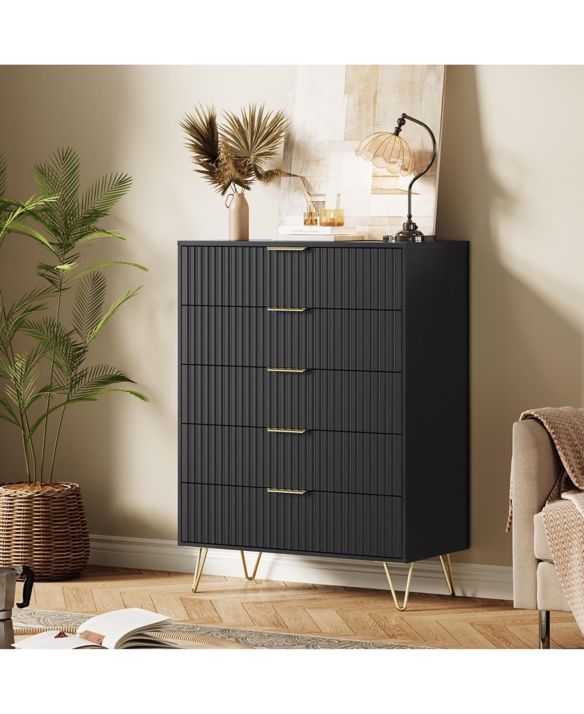 gaomon Fluted 5-Drawer Dresser for Bedroom, 32" Wide Modern Wooden Chest of Drawers