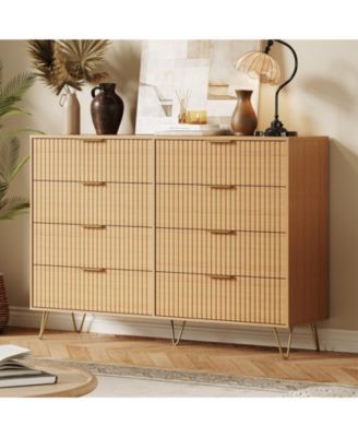 Fluted 8-Drawer Dresser for Bedroom, 55" Wide Modern Wooden Chest of Drawers