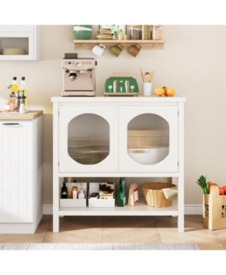 Coffee Bar Cabinet with Reeded Glass Doors, Modern Buffet Sideboard with Storage Shelf