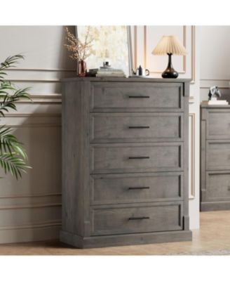 5 Drawer Dresser for Bedroom, Tall Farmhouse Chest of Drawers with Metal Handles, Rustic Storage Cabinet