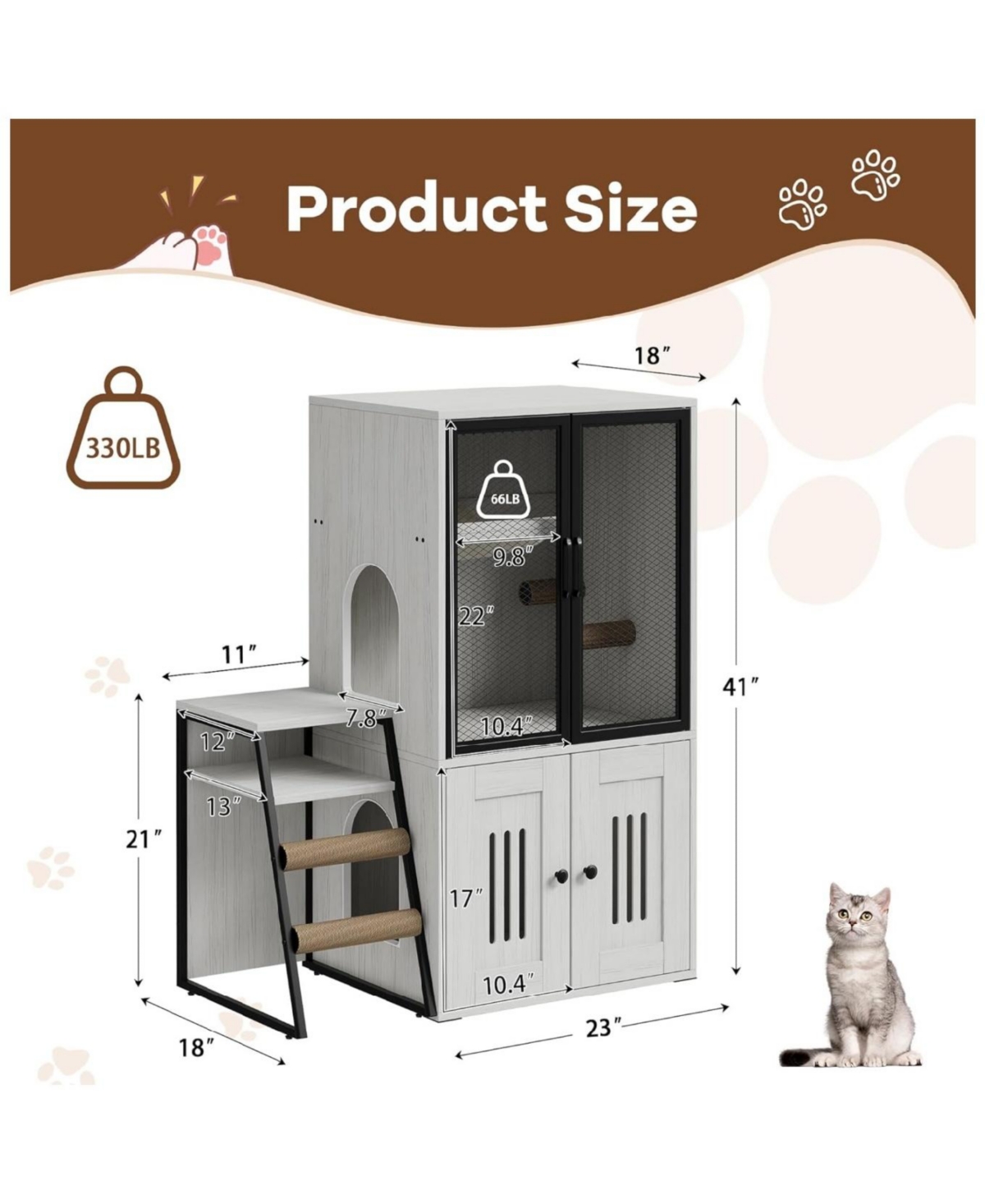 gaomon 2-in-1 Cat Litter Box Enclosure Furniture with Doors, Double Layer Cat House and Storage Cabinet